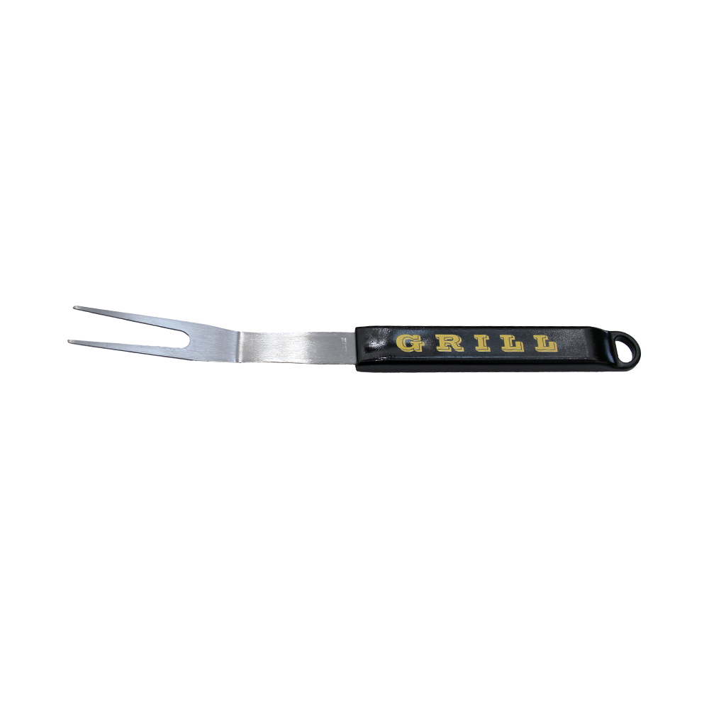 Tenedor de barbacoa con mango de plástico.